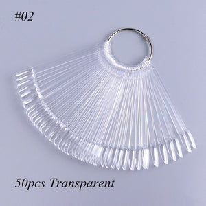 1Set False Nail Tips Fan Nature Nail Art Round Full Cover Display Practice Tool