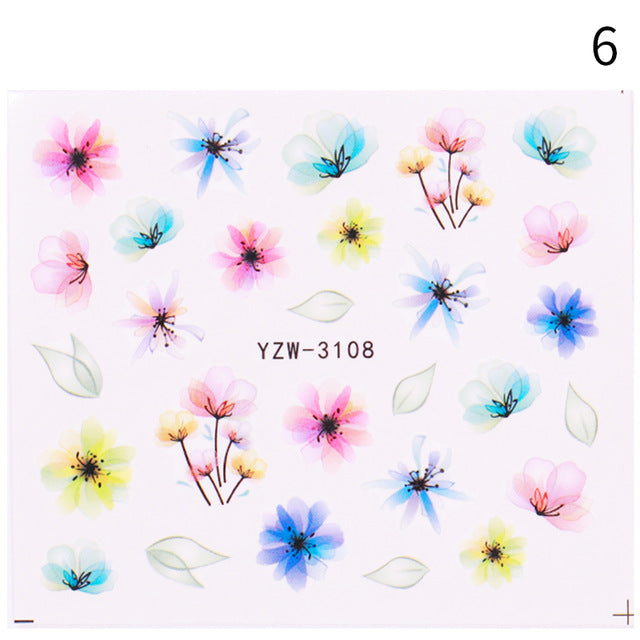 1 Sheet Nail Sticker Flower Leaves Slider Transfer Nail Stickers