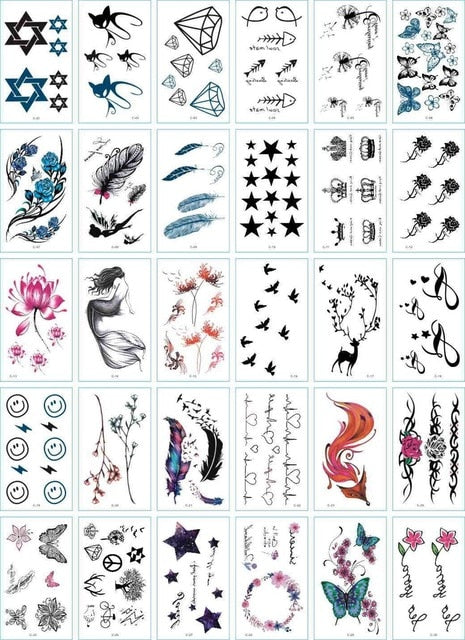 30Pcs/Set No Repeat Temporary Tattoo Stickers Waterproof Tattoos For Women