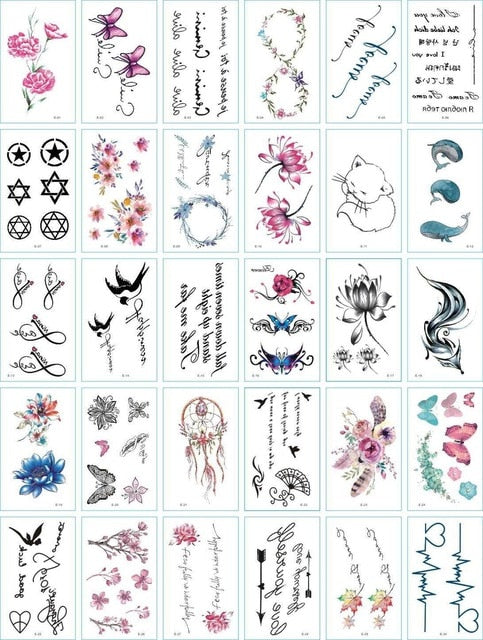 30Pcs/Set No Repeat Temporary Tattoo Stickers Waterproof Tattoos For Women