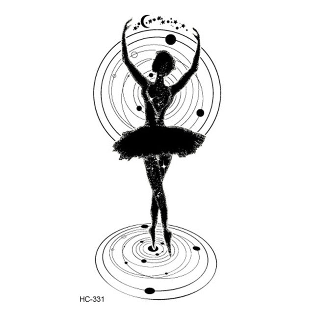 Hot 1PC Popular Ballet Black White Flowers Tattoos Sticker