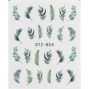 1Pcs Water Nail Decal and Sticker Flower Leaf Tree Green Simple Summer DIY Slider