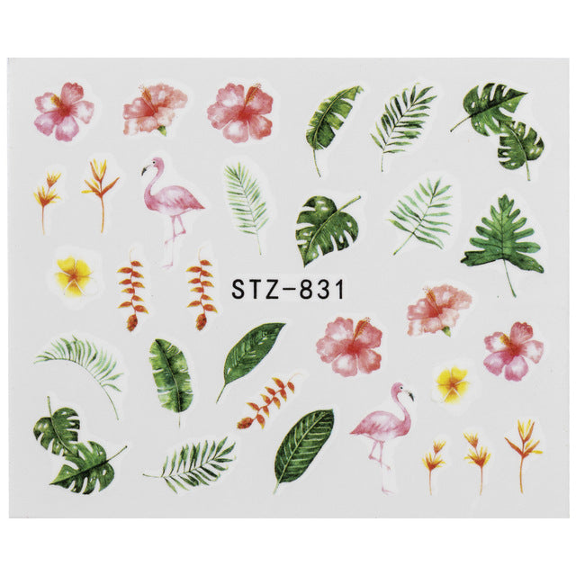 1Pcs Water Nail Decal and Sticker Flower Leaf Tree Green Simple Summer DIY Slider