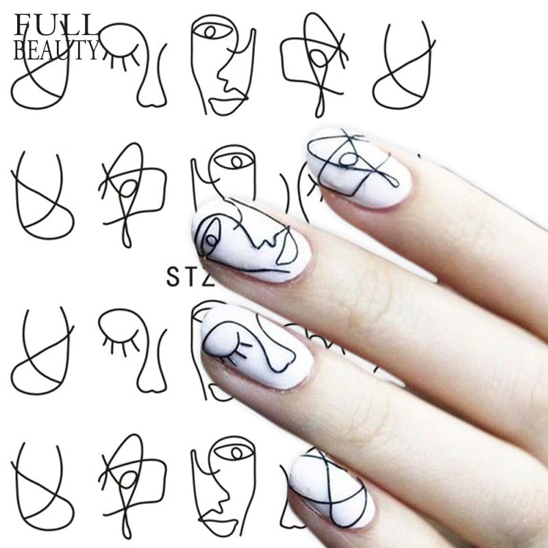 Full Beauty 1 Sheet Nail Water Sticker DIY Black Abstract Image Nail Art