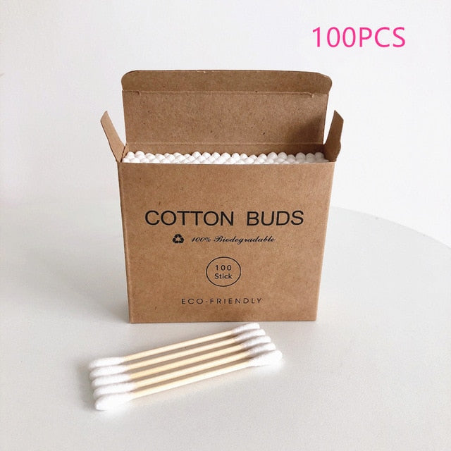 100/200pc Double Head Cotton Swab Bamboo Cotton Swab Wood Sticks