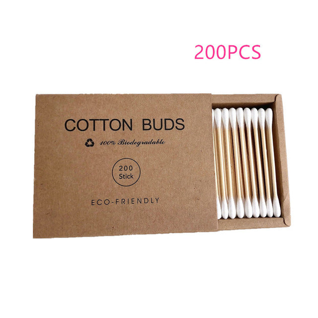 100/200pc Double Head Cotton Swab Bamboo Cotton Swab Wood Sticks