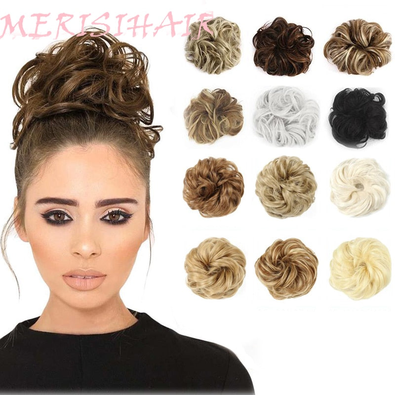 MERISIHAIR Girls Curly Scrunchie Chignon With Rubber Band