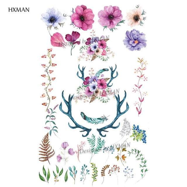 HXMAN Flower Temporary Tattoo Sticker Waterproof Fashion Women