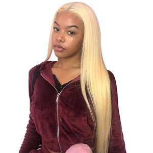 Honey Blonde Color Remy Brazilian Straight Lace Front Human Hair Wig