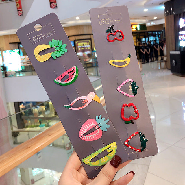 10/15 Pcs/Set Girls Cute Cartoon Animals Fruit 5 cm Hairpins Children Lovely Hair Clips
