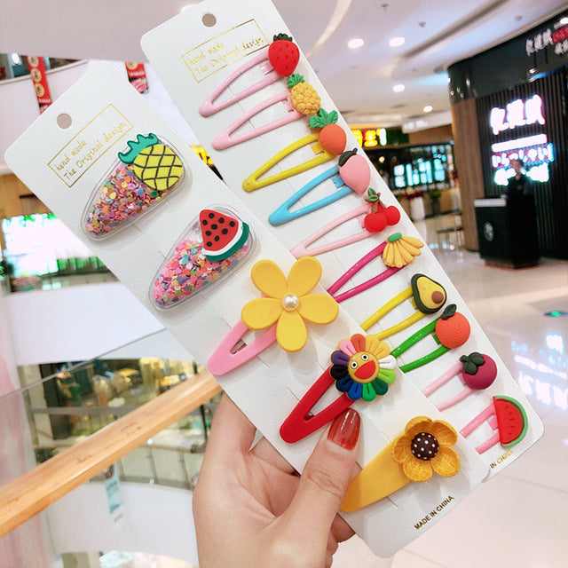 10/15 Pcs/Set Girls Cute Cartoon Animals Fruit 5 cm Hairpins Children Lovely Hair Clips