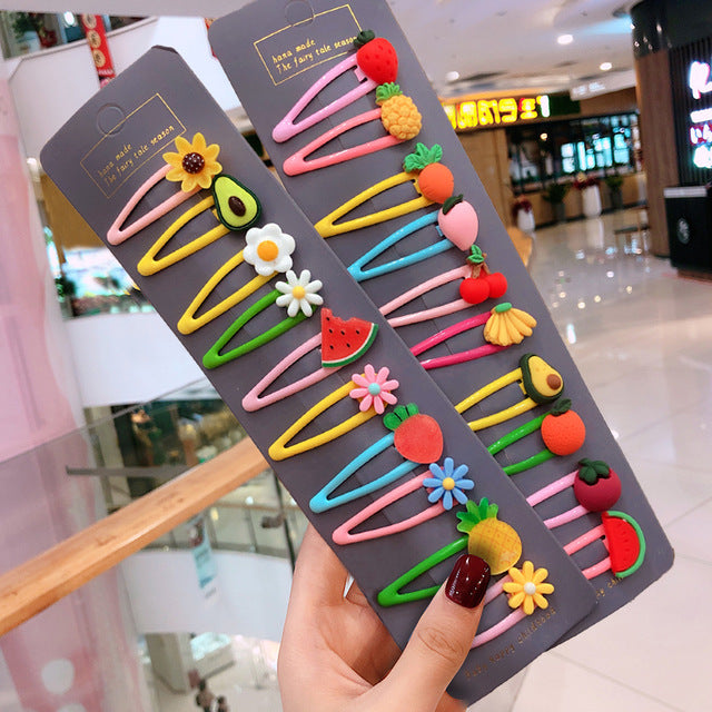 10/15 Pcs/Set Girls Cute Cartoon Animals Fruit 5 cm Hairpins Children Lovely Hair Clips