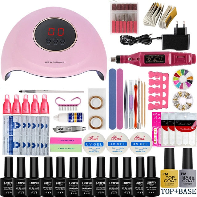 Nail Set UV LED Lamp Dryer With 18/12/10pcs Nail Gel Polish Kit Soak Off Manicure Tools Set electric Nail drill For Nail Tools