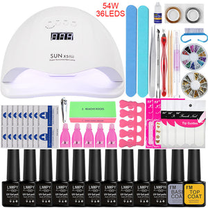 Nail Set UV LED Lamp Dryer With 18/12/10pcs Nail Gel Polish Kit Soak Off Manicure Tools Set electric Nail drill For Nail Tools