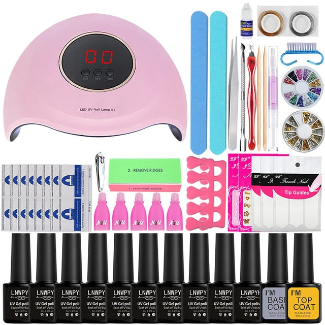 Nail Set UV LED Lamp Dryer With 18/12/10pcs Nail Gel Polish Kit Soak Off Manicure Tools Set electric Nail drill For Nail Tools