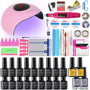 Nail Set UV LED Lamp Dryer With 18/12/10pcs Nail Gel Polish Kit Soak Off Manicure Tools Set electric Nail drill For Nail Tools