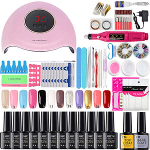 Nail Set UV LED Lamp Dryer With 18/12/10pcs Nail Gel Polish Kit Soak Off Manicure Tools Set electric Nail drill For Nail Tools