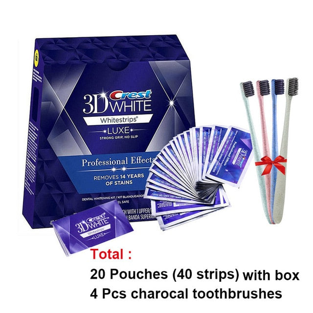 3D White Teeth Whitening Strips Professional Effects White Tooth Soft Toothbrush