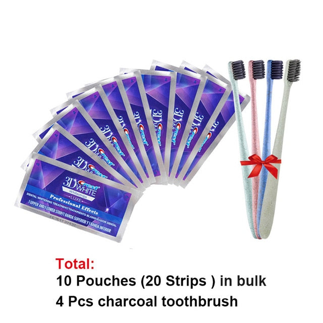 3D White Teeth Whitening Strips Professional Effects White Tooth Soft Toothbrush