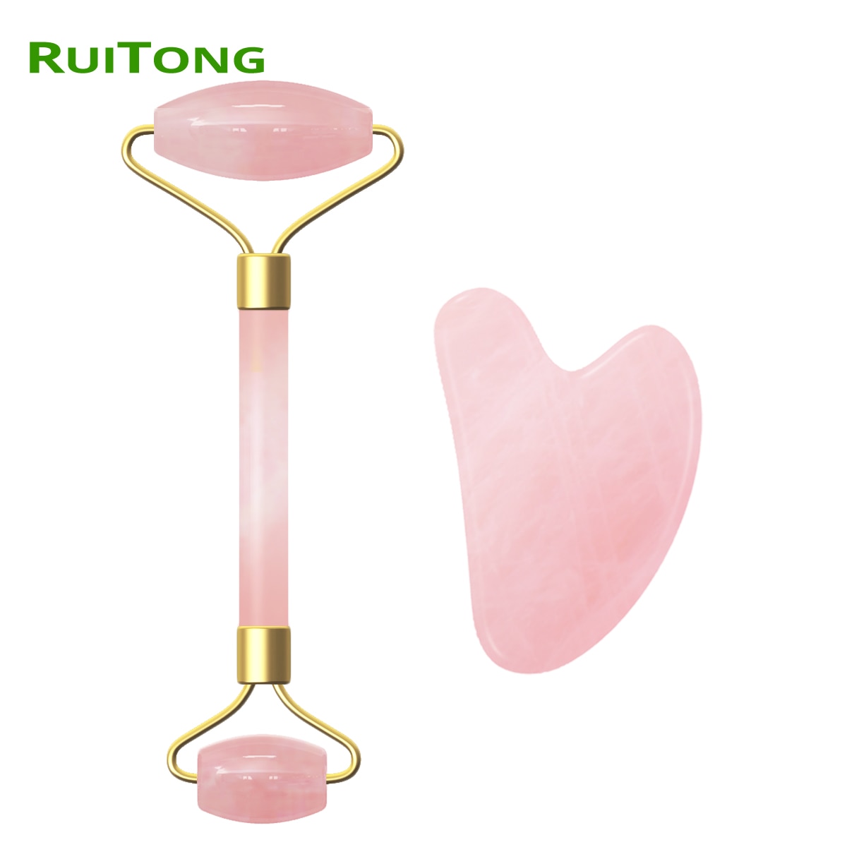 100% Natural Rose Quartz Massage Roller Gouache Scraper for Facical Massage