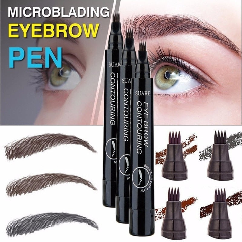 4 Colors Microblading Eyebrow Tattoo Pen with 4 Micro Tips Sketch Makeup Brow Pencil
