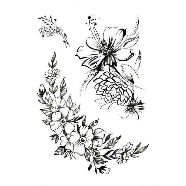 1 PC Fashion Women Girl Temporary Tattoo Sticker Black Roses Design