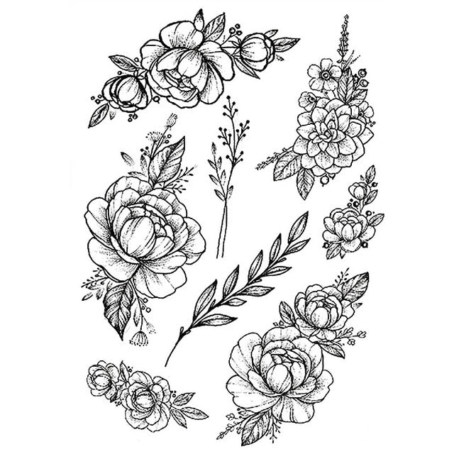 1 PC Fashion Women Girl Temporary Tattoo Sticker Black Roses Design