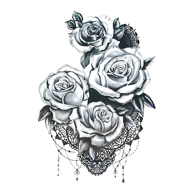 1 PC Fashion Women Girl Temporary Tattoo Sticker Black Roses Design
