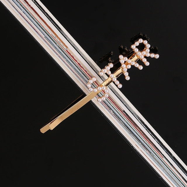 Simple Letter Rhinestone Hairpins Women Hair Clips