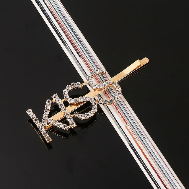 Simple Letter Rhinestone Hairpins Women Hair Clips