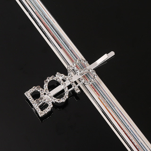 Simple Letter Rhinestone Hairpins Women Hair Clips