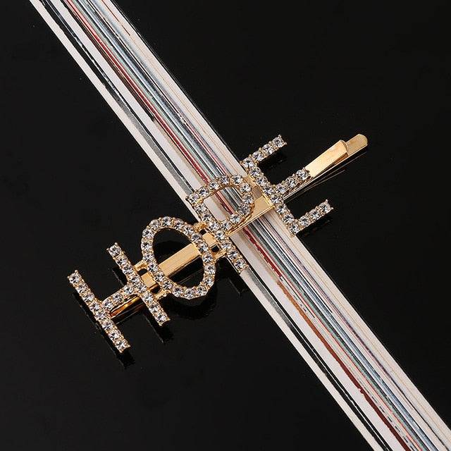 Simple Letter Rhinestone Hairpins Women Hair Clips