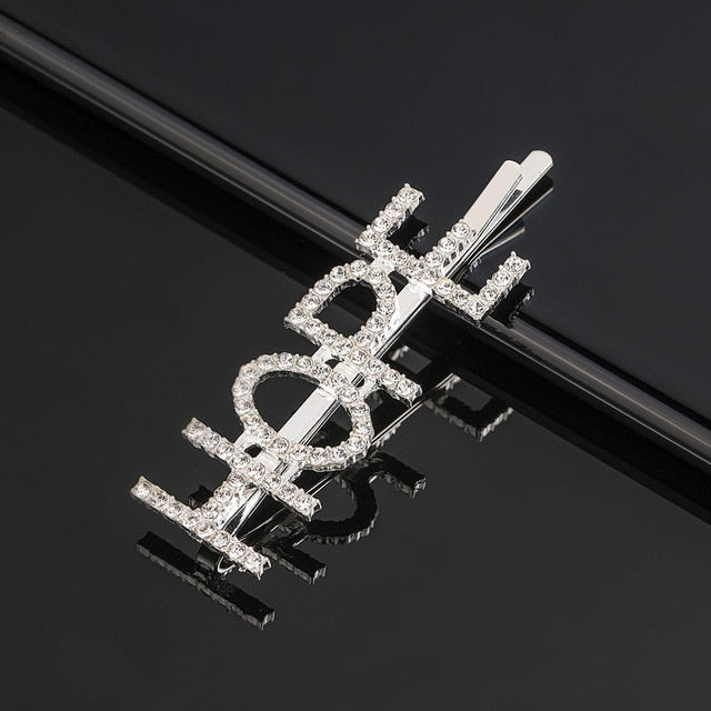 Simple Letter Rhinestone Hairpins Women Hair Clips