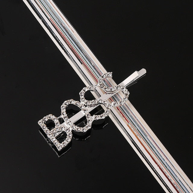 Simple Letter Rhinestone Hairpins Women Hair Clips