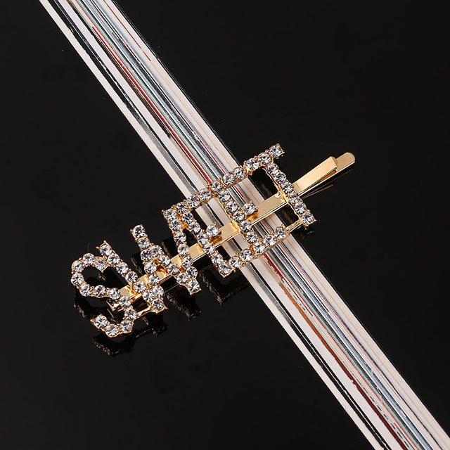 Simple Letter Rhinestone Hairpins Women Hair Clips