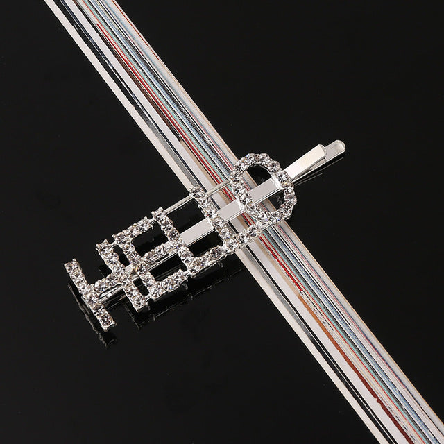 Simple Letter Rhinestone Hairpins Women Hair Clips