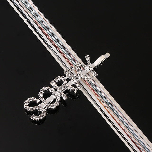 Simple Letter Rhinestone Hairpins Women Hair Clips