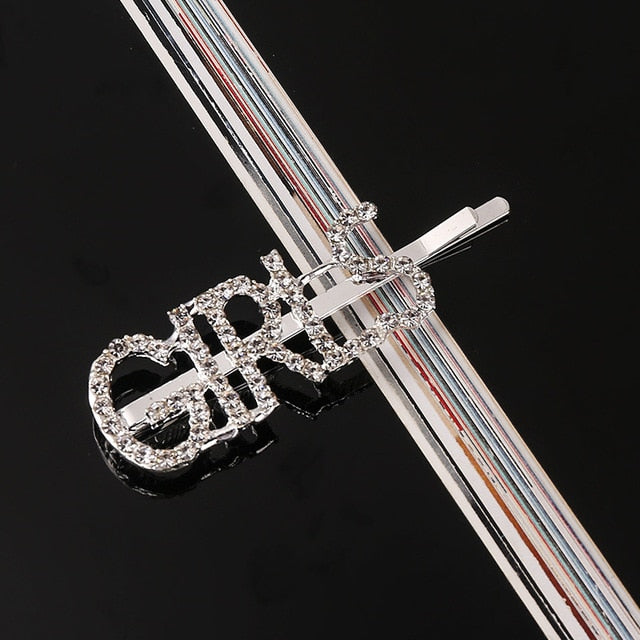 Simple Letter Rhinestone Hairpins Women Hair Clips