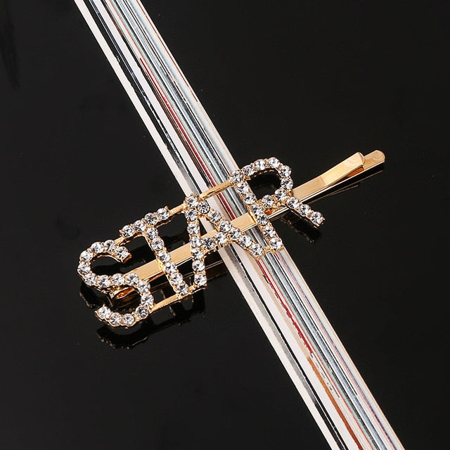 Simple Letter Rhinestone Hairpins Women Hair Clips