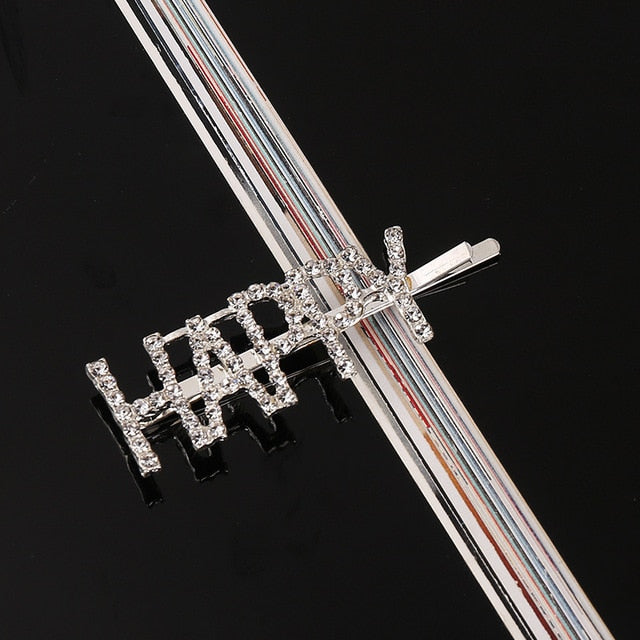 Simple Letter Rhinestone Hairpins Women Hair Clips