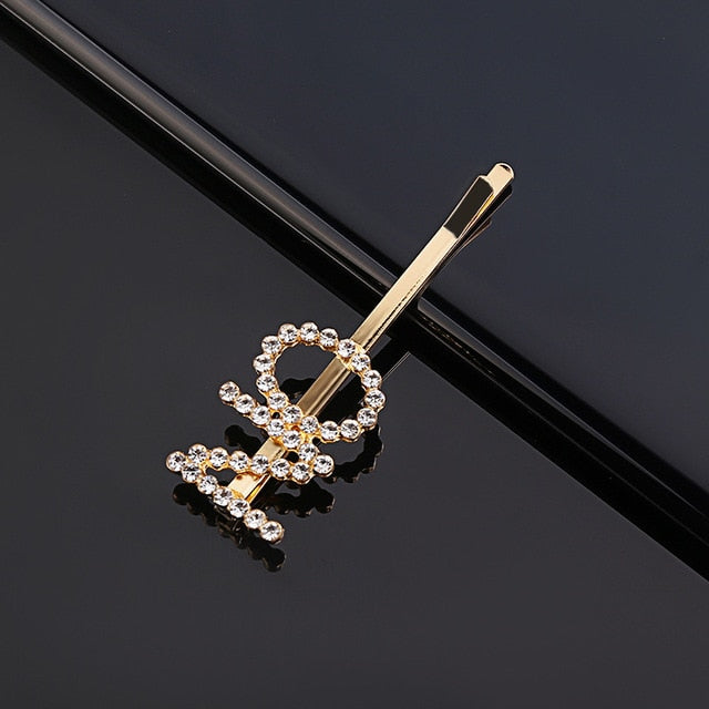 Simple Letter Rhinestone Hairpins Women Hair Clips