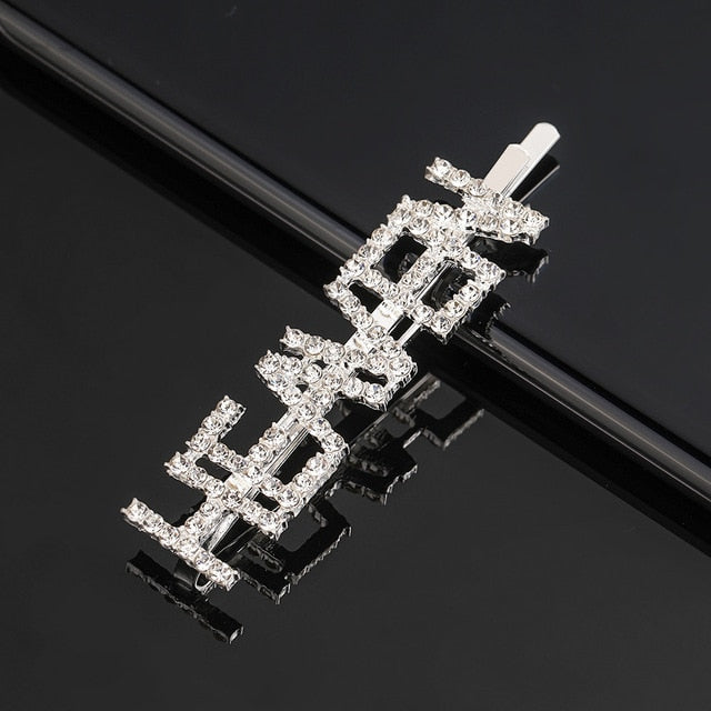 Simple Letter Rhinestone Hairpins Women Hair Clips