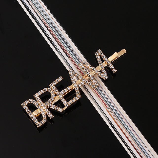 Simple Letter Rhinestone Hairpins Women Hair Clips