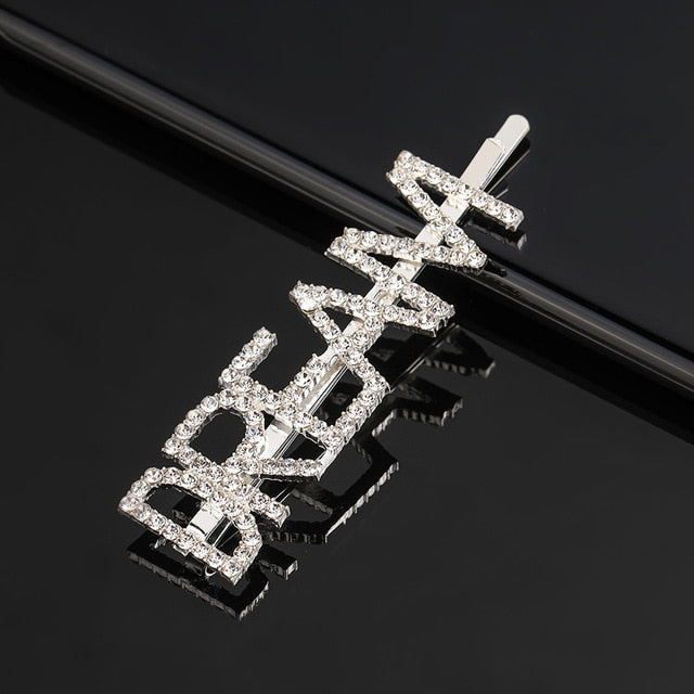 Simple Letter Rhinestone Hairpins Women Hair Clips