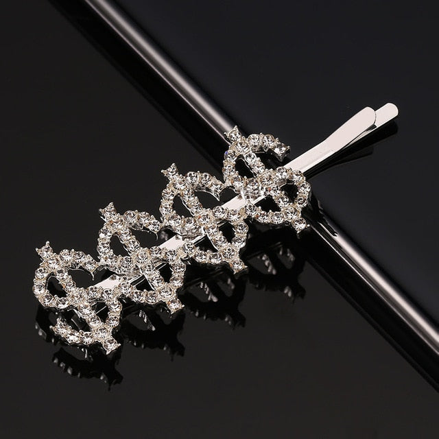 Simple Letter Rhinestone Hairpins Women Hair Clips