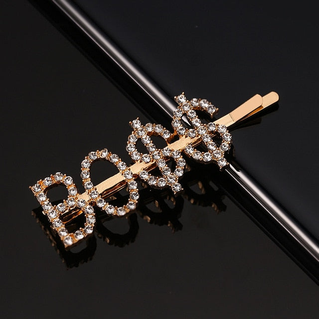 Simple Letter Rhinestone Hairpins Women Hair Clips