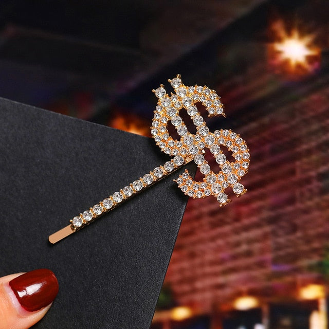 Simple Letter Rhinestone Hairpins Women Hair Clips