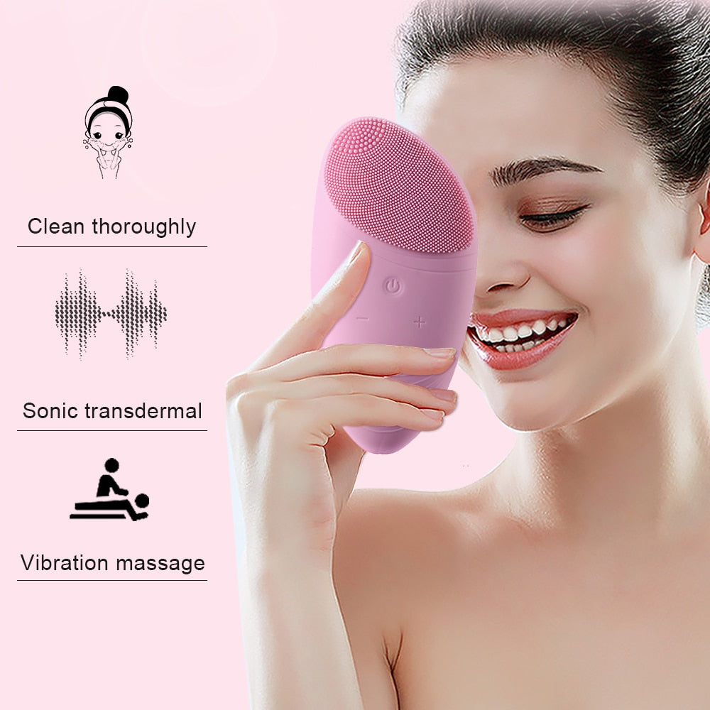 Facial Cleaner  Ultrasonic Vibration Face Washing Brush Rechargeable Battery