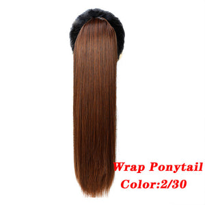 Straight Clip In Hair Tail False Hair 24" 120g Ponytail Hairpiece With Hairpins Synthetic Hair Pony Tail Hair Extensions AOSIWIG