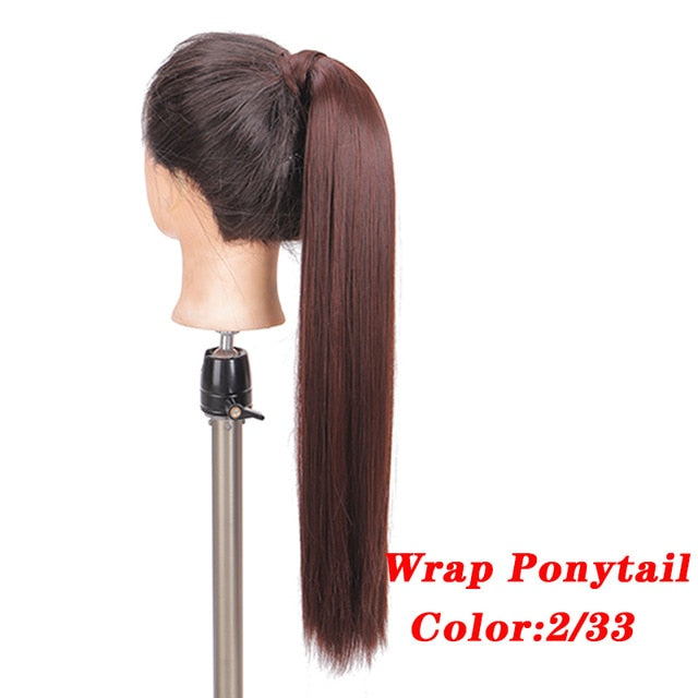 Straight Clip In Hair Tail False Hair 24" 120g Ponytail Hairpiece With Hairpins Synthetic Hair Pony Tail Hair Extensions AOSIWIG